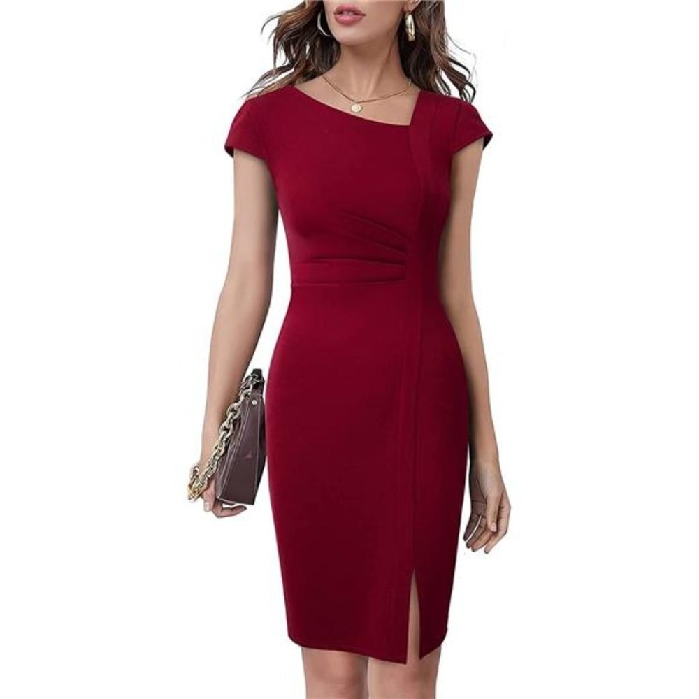Women Elegant Front Split Business Formal Vintage Slim Dress